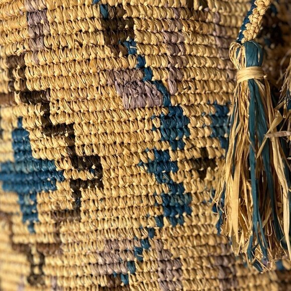 Subtle Luxury Raffia Graphic Natural Woven Tote Bag beach aztec travel southwest - Picture 8 of 8
